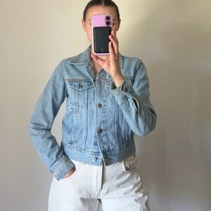 Vintage Embroidered Daisy Industry Supply Co Light Wash Blue Denim Jacket Small